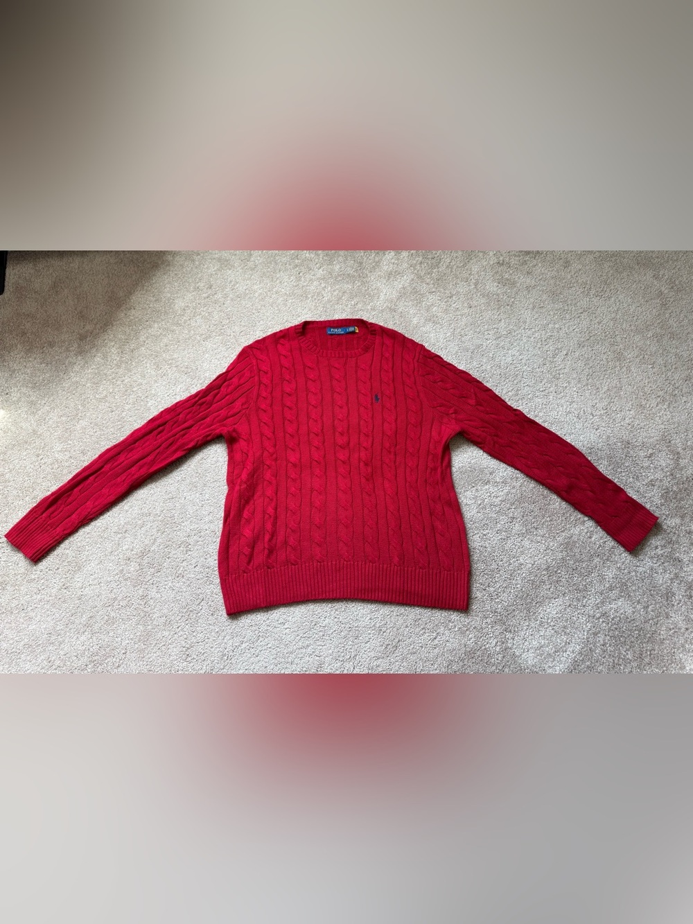 Polo Ralph Lauren | Cable Knit Crewneck Sweater | Red | 100% Cotton | Size Large